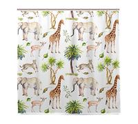 BALII Watercolor Elephant Giraffes Shower Curtain 72x72 Inch Polyester Waterproof With 12 Hooks for Bathroom