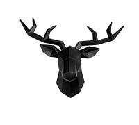 balikha 3D Deer Head Antlers Geometrical Wall Sculpture, Stag Statue Modern Animal Head Wall Mounted Hanging Art Decoration Gift for Home Living Room Gallery, black