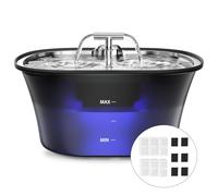 BalimoPet Cat Water Fountain for Drinking 2.5L/85oz - Automatic Cat Fountain, Ultra-Quiet Wired Pet Water Fountain with Stainless Steel Tray & Dual Spouts, LED Light, 6 Filters & 6 Sponges Included