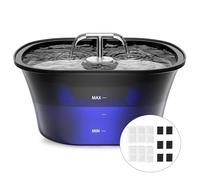 BalimoPet Cat Water Fountain for Drinking 2.5L/85oz with Dual Spouts - Automatic Cat Fountain, Ultra-Quiet Wired Pet Water Fountain with LED Light, Triple Filtration, 6 Filters & 6 Sponges Included