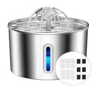 BalimoPet Cat Water Fountain for Drinking - 74oz/2.2L Cat Fountain Stainless Steel Flower Style, Silent Automatic Wired Pet Water Fountain Triple-Filter Kitty Spout Water Fountain 6 Filters 6 Sponges