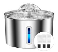 BalimoPet Cat Water Fountain for Drinking - 74oz/2.2L Cat Fountain Stainless Steel Flower Style, Silent Automatic Wired Pet Water Fountain Triple-Filter Water Fountain Cat Bowl 3 Filters 3 Sponges