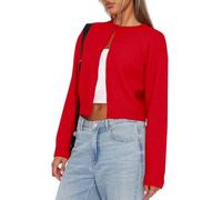 Balimtoy Women's Cropped Cardigan Sweaters Long Sleeve Button Down Sweaters Knit Cardigan Cute Y2k Open Front Crop Top, Red, Small