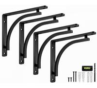 Balin Designs Black Shelf Bracket for 8", 10", 12" Shelves - Pack of 4 - Heavy Duty Metal Shelf Brackets - L Brackets for Shelves - Easy to Install - Indoor or Outdoor Shelving - Hardware Included