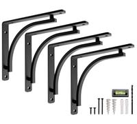 Balin Designs Black Shelf Bracket for 8", 10", 12" Shelves - Pack of 4 - Heavy Duty Metal Shelf Brackets - L Brackets for Shelves - Easy to Install - Indoor or Outdoor Shelving - Hardware Included