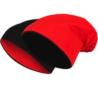 Balinco 2 in 1 Reversible Slouch Long Beanie Jersey Cotton Elastic Unisex Men Ladies Hat Heather in 24 (8) (Black/Red)