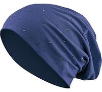 Balinco Jersey Cotton Elastic Long Slouch Beanie Unisex Men Ladies with Rhinestone Star Stones Hat Heather in 35 (7) (Dark Blue)