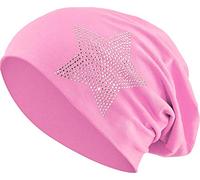 Balinco Jersey Cotton Elastic Long Slouch Beanie Unisex Men Ladies with Rhinestone Star Stones Hat Heather in 35 (2) (Light Pink)
