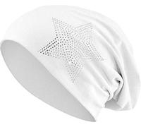 Balinco Jersey Cotton Elastic Long Slouch Beanie Unisex Men Ladies with Rhinestone Star Stones Hat Heather in 35 (2) (White)
