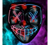 Balinco LED mask 2-coloured red/blue with 3 light modes - perfect for techno DJ | Halloween | cosplay | carnival | scary mask | neon mask | as addition to horror costume