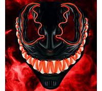 Balinco LED Venom Mask with 3 light modes - perfect for Techno DJ | Halloween | Cosplay | Carnival | Scary Mask | Neon Mask | as an addition to a horror costume (Red)