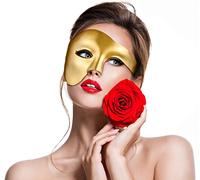 Balinco Opera Half Mask, Men's Mask, Ladies Mask, Venetian Carnival Mask, Half Face Mask, Halloween Mask, Fancy Dress Mask (Gold)