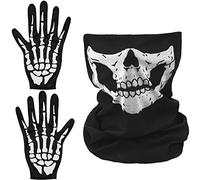 Balinco Skeleton Mask + Skeleton Gloves | Face Mask | Skull Mask Black | Bone White Halloween | Carnival | Fancy Dress | Women & Men