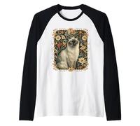 Balinese Cat Floral Portrait Vintage Garden Raglan Baseball Tee