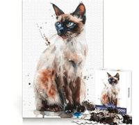 Balinese Cat Watercolor for Adults 1000 Piece Jigsaw Puzzle Thought Training Mind Calming Fun Uniform Cut Xmas Gift (38x52cm)
