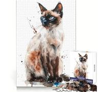 Balinese Cat Watercolor for Adults 1000 Piece Puzzle Mental Skill Gentle Engagement Solid Fit Chic Xmas Gift (50x75cm)