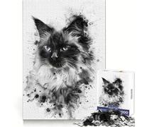Balinese Cat Watercolor for Adults 1000 Piece Puzzle Mental Skill Gentle Engagement Solid Fit Chic Xmas Gift (38x52cm)