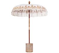 Balinese Parasol Cream Cotton and solid wood Patio Umbrella Sun Shade vidaXL