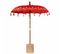Balinese Parasol Red Cotton and solid wood Garden Umbrella Patio Shade vidaXL