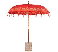 Balinese Parasol Red Cotton and solid wood Garden Umbrella Patio Shade vidaXL