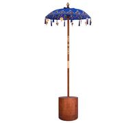 Parasol with Base Blue Cotton and Wood Outdoor Patio Umbrella Terrace vidaXL