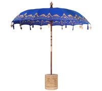 Balinese Parasol with Base Blue Cotton, Solid Wood and Bamboo Umbrella vidaXL