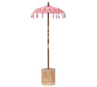 Balinese Parasol with Base Pink Cotton, Solid Wood and Bamboo Handmade vidaXL