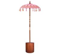 Balinese Parasol with Base Pink Cotton, Solid Wood and Bamboo Handmade vidaXL