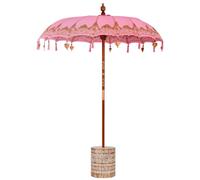 Balinese Parasol with Base Pink Cotton, Solid Wood and Bamboo Tassel vidaXL