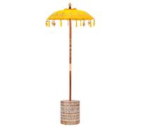 Parasol with Base Yellow Cotton and Wood Balinese Outdoor Terrace Shade vidaXL