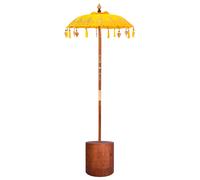 Parasol with Base Yellow Cotton and Wood Balinese Outdoor Terrace Shade vidaXL
