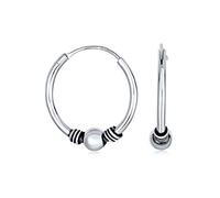 Balinese Tribal Ball Bead Continuous Circle Bohemian Boho Tribal Endless Bali Hoop Earrings For Women .925 Sterling Silver .70 Inch Diameter