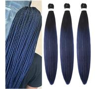 BALINGHAIR 28" Pre Stretched Braiding Hair Ombre Blue Hot Water Setting (B20-3 Packs)