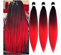 BALINGHAIR 28" Pre Stretched Braiding Hair Red Ombre Hot Water Setting (C6-3 Packs)