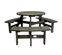 balint outdoor wooden 6 seater round picnic table in dark grey