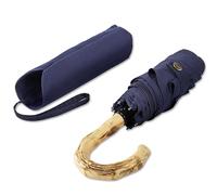 Balios Compact Umbrella Manual Mini Windproof, Full Size Canopy, Real Wood Crook Handle, Lightweight, Strong Frame, Long Shaft Foldable Travel Umbrella (Dark Navy Crook Handle)
