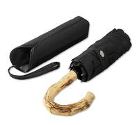 Balios Compact Umbrella Manual Mini Windproof, Full Size Canopy, Real Wood Crook Handle, Lightweight, Strong Frame, Long Shaft Foldable Travel Umbrella (Black Crook Handle)