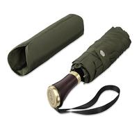 Balios Compact Umbrella Travel Manual Mini Pocket Windproof, Large Canopy, Ultra-Comfortable hardwood Handle, Lightweight, Strong Frame, Long Shaft Folding Umbrella (Olive Green with Rosewood Handle)