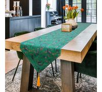 Balios Decor Table Runner Chinoiserie Flower Print, Faux 230cm Green