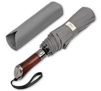 Balios Folding Umbrella Lux Hardwood Handle Auto Open Close Metallic Grey