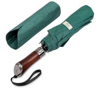 Balios Folding Umbrella Lux Hardwood Handle Herringbone Jade Green