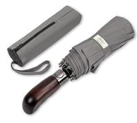 Balios Folding Umbrella Wood Handle Auto Open Close Vented Canopy Metallic Grey