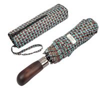 Balios Folding Umbrella Real Wood Handle Kimono Brown Aqua