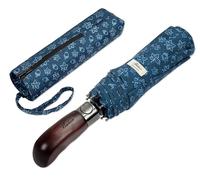 Balios Folding Umbrella Real Wood Handle Maple Leaves Pageant Blue