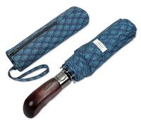 Balios Folding Umbrella Wood Handle Auto Open Close Vented Canopy Cypress Leaves Teal Blue