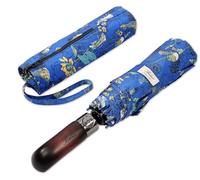 Balios Folding Umbrella Wood Handle Auto Open Close Vented Canopy Garden of Glamour Cobalt Blue
