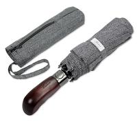 Balios Folding Umbrella Wood Handle Auto Open Close Vented Canopy Herringbone Classic Black