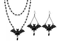 Balirek Gothic Bat Necklaces Bat Earrings Black Bat Jewelry Sets Black Crystal Chain Halloween Black Pendant Choker Halloween Jewelry Stes for Woman, Uniform size, Metal, No Gemstone