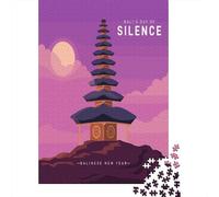 Bali's Day of Silence Illustration 1000 Piece Jigsaw Puzzle, Asian Architecture Inspired View, 1000 Pieces for Adults, Birthday Gift for Travel Lovers, Gift Idea, 38x26cm/1000pcs