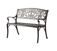 Balkene Home 63284 Decatur Cast Aluminum Patio Bench Heavy Duty Rust Free Metal Construction Front Porch Backyard Lawn Garden Pool Deck Outdoors Fleur-De-Lis Design - Antique Bronze Finish